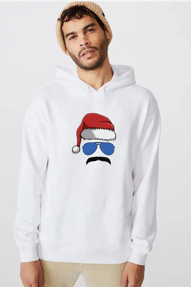 Mustache Christmas Hero Beyaz Erkek 3ip Kapşonlu  Sweatshirt ürün görseli 1
