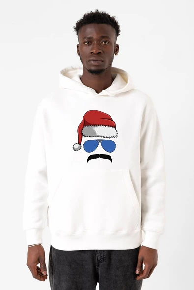 Mustache Christmas Hero Beyaz Erkek 3ip Kapşonlu Sweatshirt ürün görseli 1