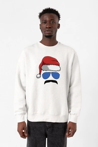 Mustache Christmas Hero Beyaz Erkek 2ip Sweatshirt ürün görseli 1