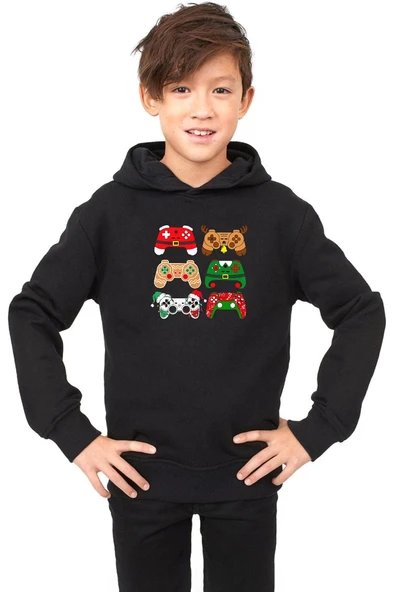 Video Game Controller Christmas Siyah Çocuk 3ip Kapşonlu ürün görseli 1