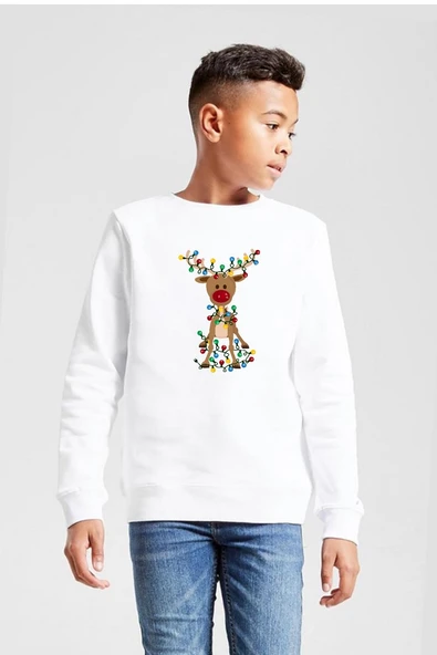 Adorable Reindeer Christmas Beyaz Çocuk 2ip Sweatshirt ürün görseli 1