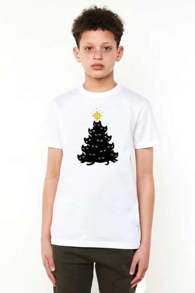 Meowy Christmas Beyaz Çocuk Bisikletyaka Tshirt ürün görseli 1