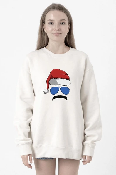 Mustache Christmas Hero Beyaz Kadın 2ip Sweatshirt ürün görseli 1