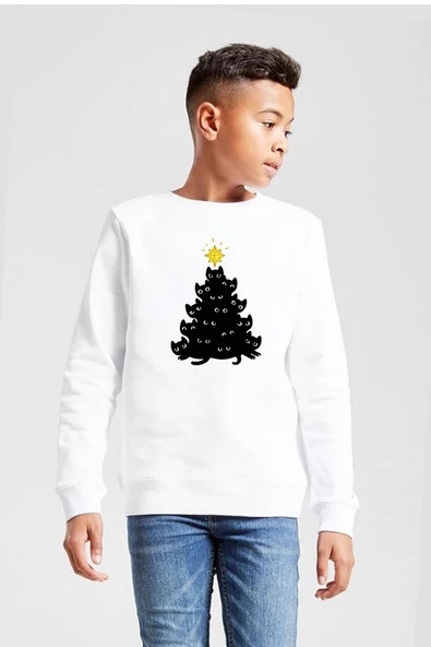 Meowy Christmas Beyaz Çocuk 2ip Sweatshirt ürün görseli 1