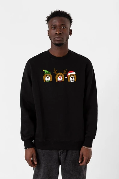 3 Wise Beagles Christmas Siyah Erkek 2ip Sweatshirt ürün görseli 1
