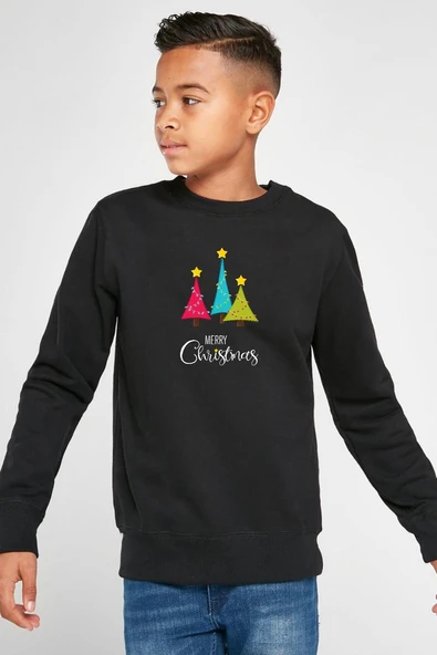 Merry Christmas Siyah Çocuk 2ip Sweatshirt ürün görseli 1
