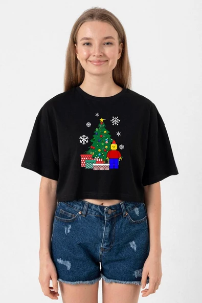 Lego Man Christmas Siyah Kadın Crop Tshirt ürün görseli 1