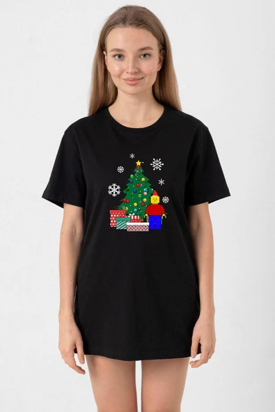 Lego Man Christmas Siyah Kadın Oversize Tshirt ürün görseli 1
