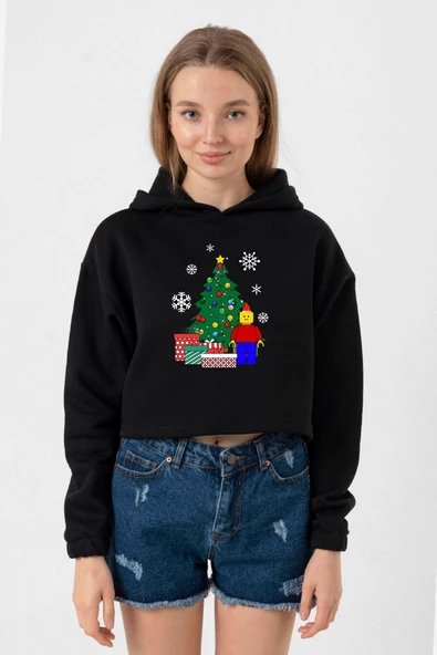 Lego Man Christmas Siyah Kadın Crop Kapşonlu ürün görseli 1