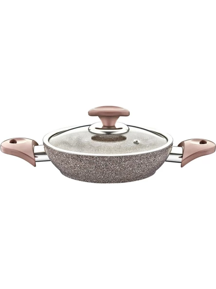 New And Single Granit Sahan Cam Kapaklı Tava 18 cm Gri ürün görseli 1