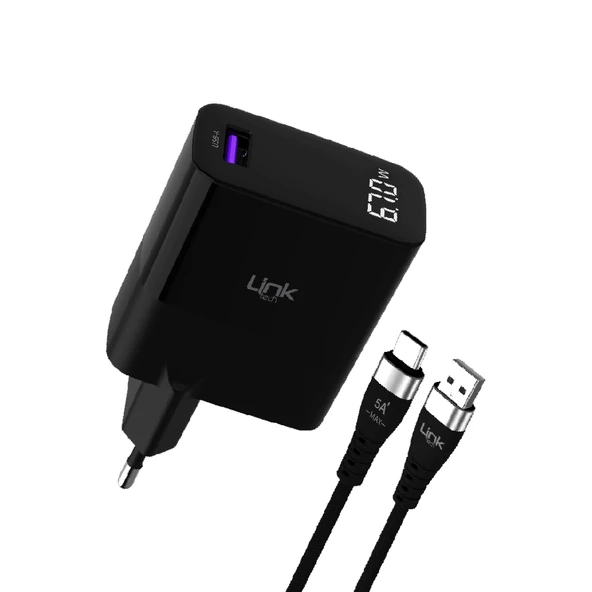 Linktech G860 Premium 67W GaN USB+Type-C Şarj Aleti Type-C Kablo Set ürün görseli 1