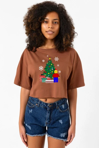 Lego Man Christmas Kahverengi Kadın Crop Tshirt ürün görseli 1