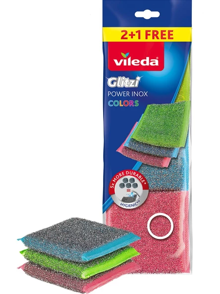 Vileda Power Inox Colors Çelik Bulaşık Sünger 3 Lü ürün görseli 1