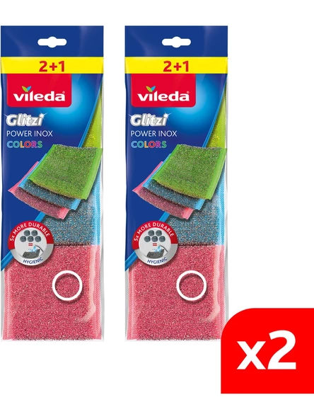 Vileda Power Inox Colors Çelik Bulaşık Sünger 3 Lü x 2 Adet ürün görseli 1
