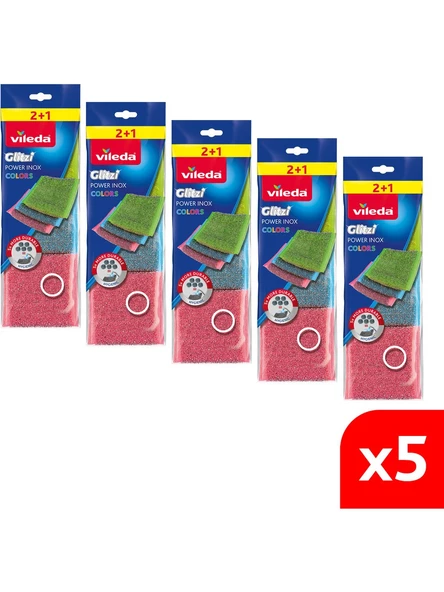 Vileda Power Inox Colors Çelik Bulaşık Sünger 3 Lü x 5 Adet ürün görseli 1