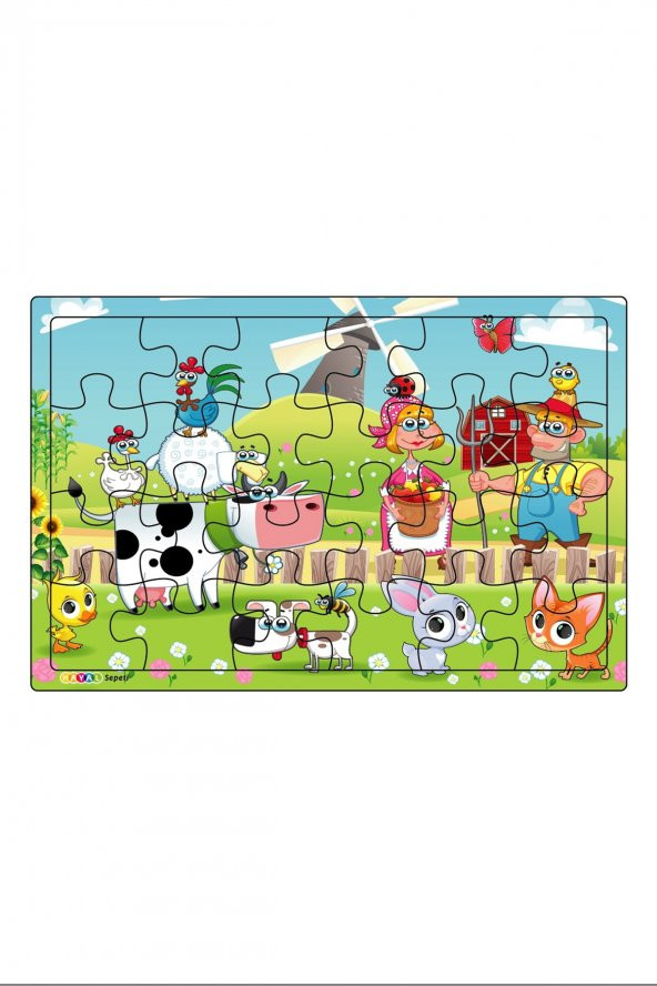 Çiftçi ve Ailesi  3-9 Yaş Çocuklar için 24 Parçalı Ahşap Puzzle Yapboz ürün görseli 1