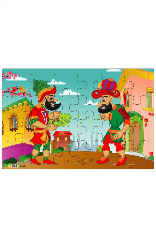 Karagöz ve Hacivat  3-9 Yaş Çocuklar için 24 Parçalı Ahşap Puzzle Yapboz ürün görseli 1