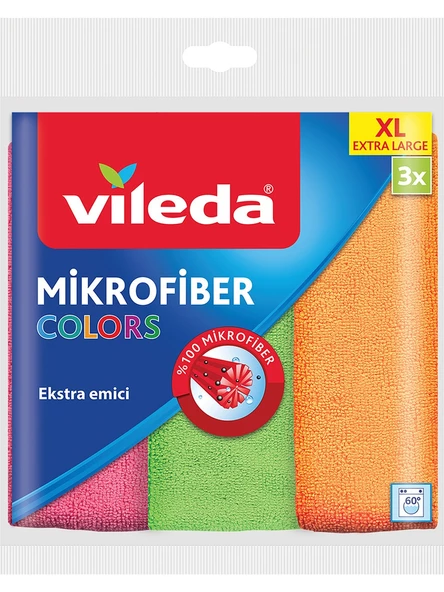 Vileda Temizlik Bezi Mikrofiber 3 Lü Colors XL 36x34 Cm ürün görseli 1