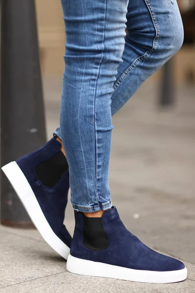 Shoetyle - Lacivert Hakiki Deri Süet Erkek Chelsea Bot   250-041 ürün görseli 1