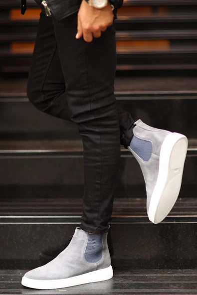 Shoetyle - Gri Hakiki Deri Süet Erkek Chelsea Bot   250-041 ürün görseli 1
