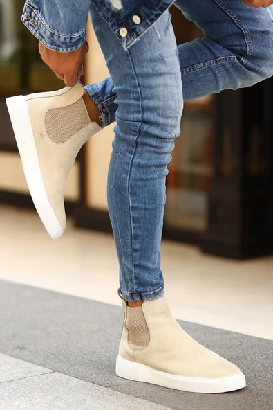Shoetyle - Bej Hakiki Deri Süet Erkek Chelsea Bot   250-041 ürün görseli 1
