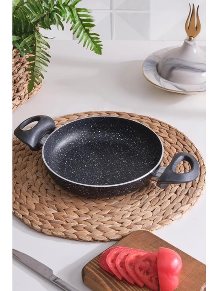 New and Single Sahan Tava 18 cm Çift Kulplu Granit Yanmaz Yapışmaz Sahan Tavası ürün görseli 1