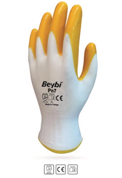 Beybi Nitril Poly PN7 9 Beden Beyaz Sarı Eldiven 12li Paket ürün görseli 1
