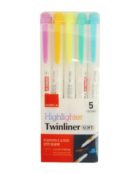 Dong A Twinliner Soft Çift Taraflı 5li Fosforlu Kalem Seti ürün görseli 1