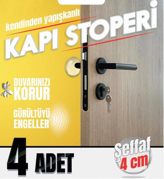 Yapışkanlı Kapı Stoperi Kapı Kolu Çarpma Engelleyici Şeffaf 4Adet - Resim 2