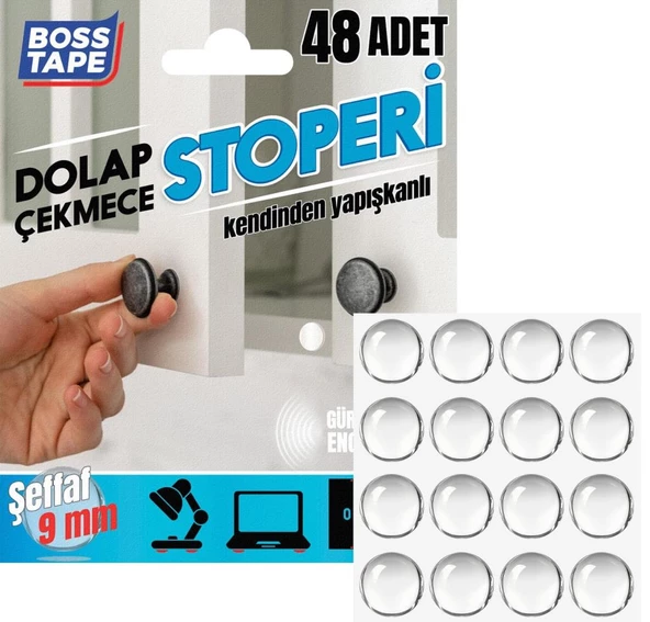 Yapışkanlı Dolap Çekmece Stoperi Kapak Ses Engelleyici 48Adet-Beyaz ürün görseli 1