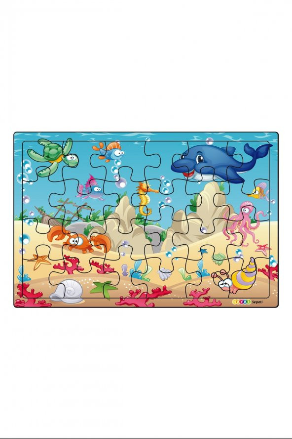 Yunus Balığı ve Arkadaşları  3-9 Yaş Çocuklar için 24 Parçalı Ahşap Puzzle Yapboz ürün görseli 1