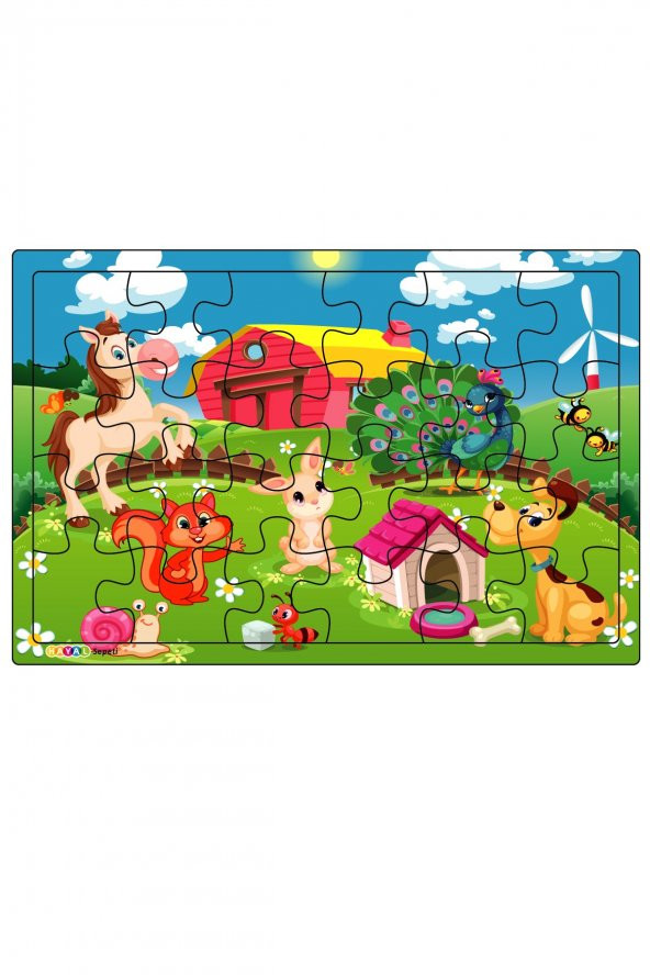 Sevimli Dostlar  3-9 Yaş Çocuklar için 24 Parçalı Ahşap Puzzle Yapboz ürün görseli 1