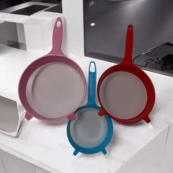 3 lü Plastik Un ve Süt Süzgeci, Katı ve Sıvı Gıdalar İçin Süzgeç Seti ürün görseli 1