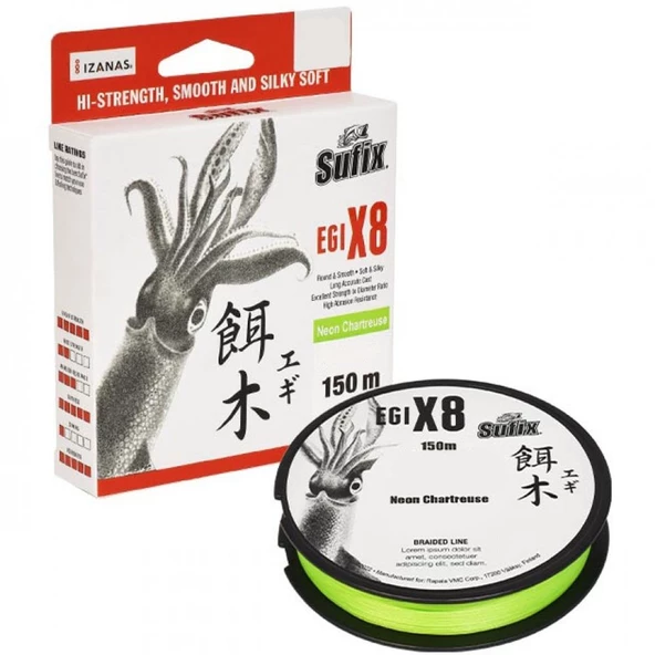 Sufix Egi x8 0.128 mm 150m Neon Chartreuse 8 Kat İp Misina 6.9kg Çeker ürün görseli 1