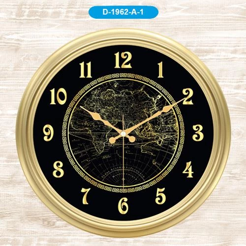 Galaxy 1964 Premium Serisi Dünya Haritası Desenli Duvar Saati 45 CM Gold-Black ürün görseli 1