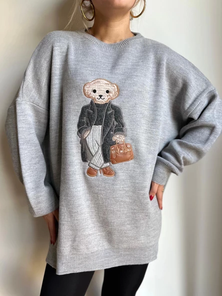 Kadın Teddy Kazak Gri - Resim 3