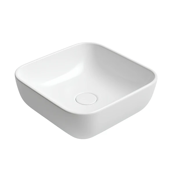Turavit Porto Kare Tezgâh Üstü Batarya Deliksiz Çanak Beyaz Kare Lavabo 40x40 Cm PRT0708 ürün görseli 1