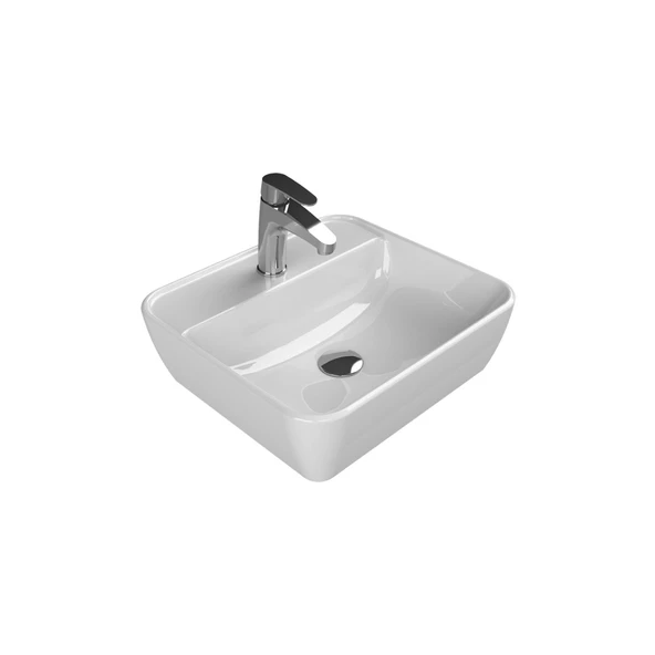 Turkuaz Cerastyle One Tezgâh Üstü Batarya Delikli Beyaz Lavabo 55x45 Cm 076700-u ürün görseli 1