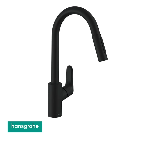 Hansgrohe Focus M41 Siyah Tek Kollu Eviye Bataryası Spiralli 31815670 ürün görseli 1