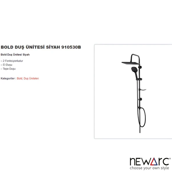 Newarc Bold Siyah Duş Ünitesi 910530B - Resim 3