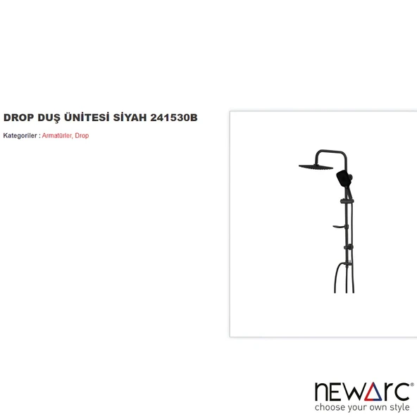 Newarc Drop Siyah Duş Ünitesi 241530B - Resim 2