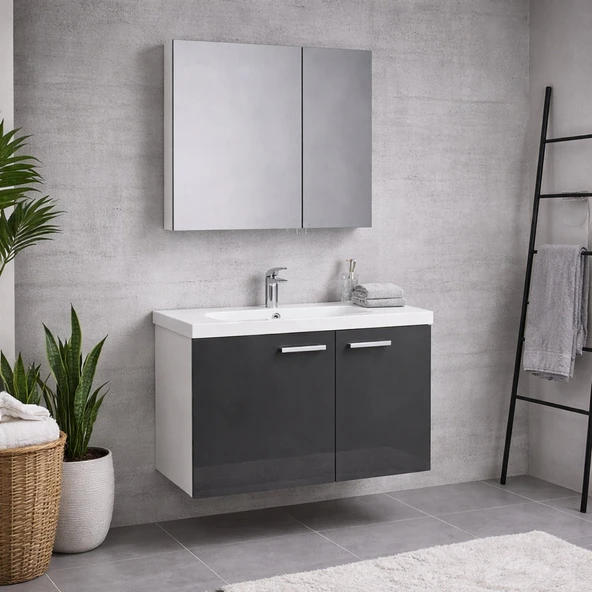 Denko Terra 80 Cm Antrasit Banyo Dolabı Takımı ürün görseli 1