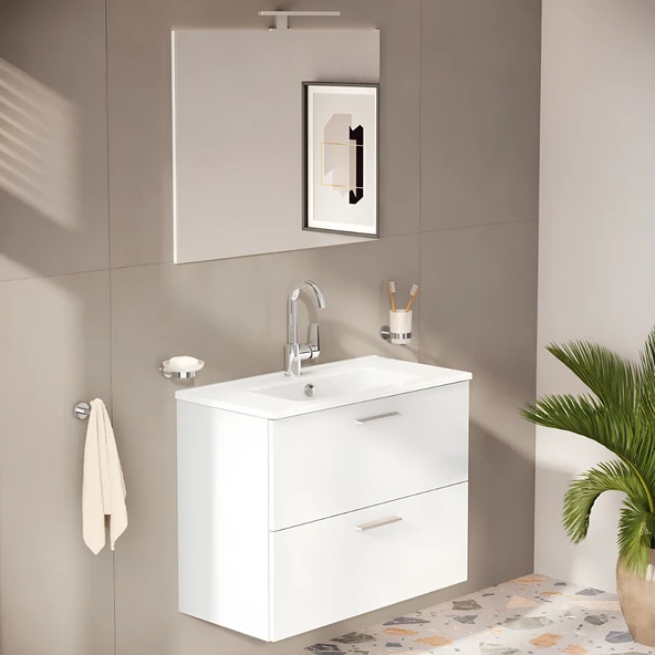 VitrA Mia 75024 Banyo Dolabı Seti Çekmeceli 80 cm Parlak Beyaz ürün görseli 1