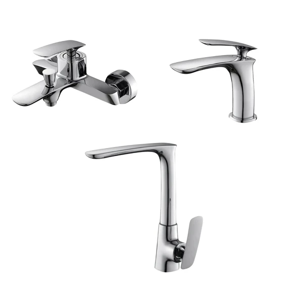 Newarc Slim Krom Lavabo-Banyo-Eviye Bataryası 3'lü Set 121521-121511-121531 ürün görseli 1