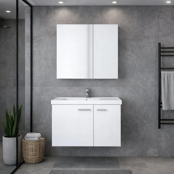 Denko Terra 80 Cm Beyaz Banyo Dolabı Takımı ürün görseli 1