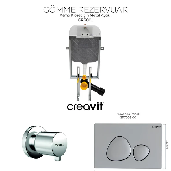 Creavit Spa Mat Gri Gömme Rezervuar Seti Asma Klozet Uyumlu 8 Cm 3/6 Litre GR5001-GP7002-MS.AC50L ürün görseli 1