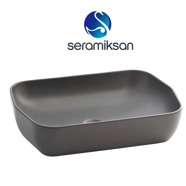 Seramiksan Lucida Oval Tezgâh Üstü Batarya Deliksiz Mat Antrasit Lavabo 55x38 Cm A002556H ürün görseli 1