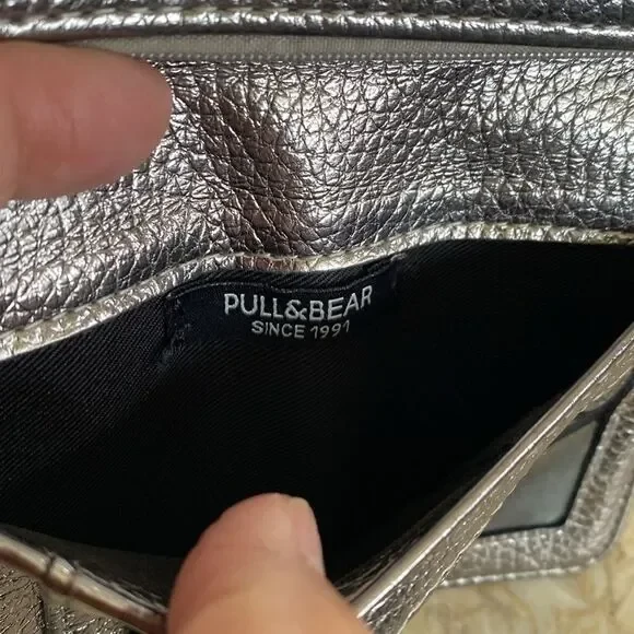 Pull Bear Metalik Gümüs Cüzdan Kartlık - Resim 6