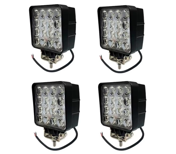 4 Adet 16 Led Kare 9-48 Volt 48 Watt Ip67 Çalışma Lambası ürün görseli 1