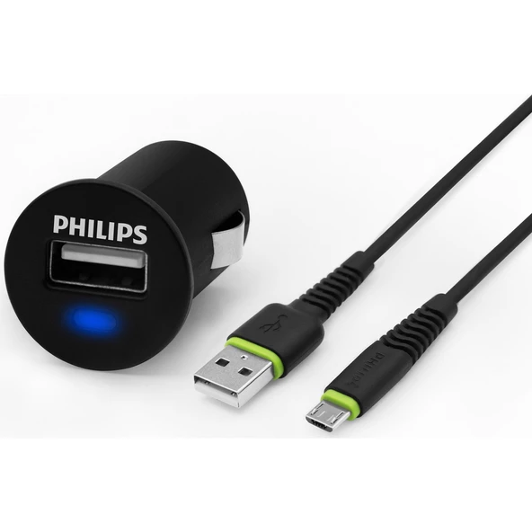 Philips USB Araç Şarj Cihazı 2.1A + Micro USB Şarj Kablosu 1.2 mt ürün görseli 1